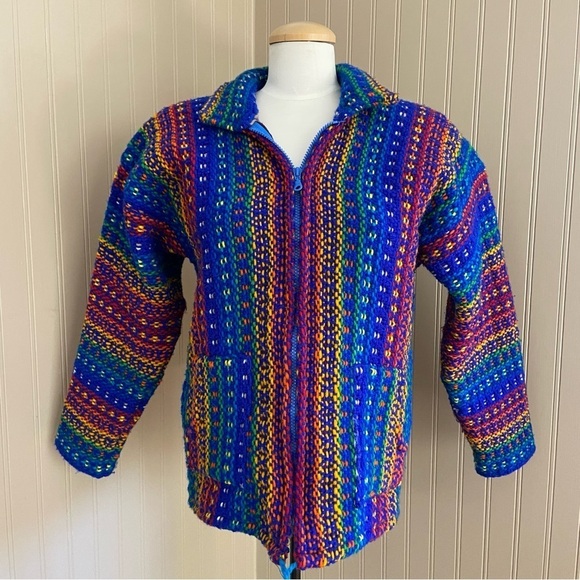 Source Unknown Sweaters - Unknown Brand Rainbow Knit Zipper Hippie Sweater Jacket Women’s Small